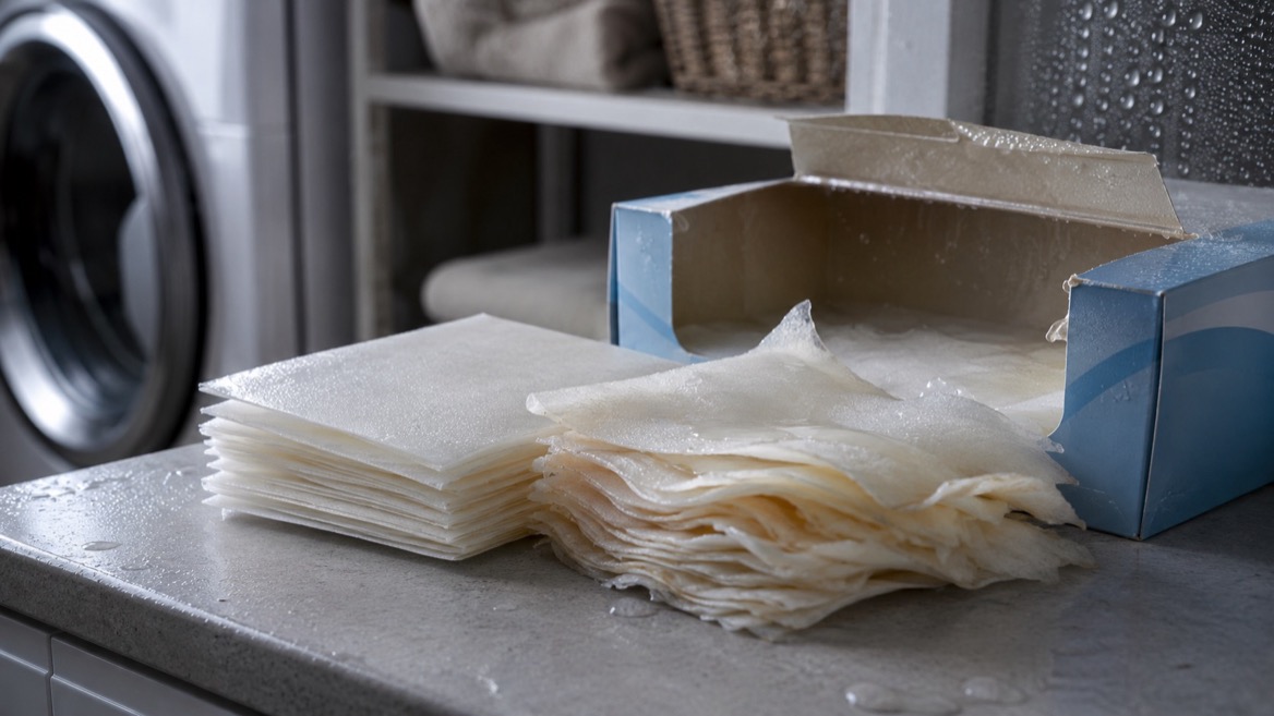 Moisture Damaged Detergent Sheets