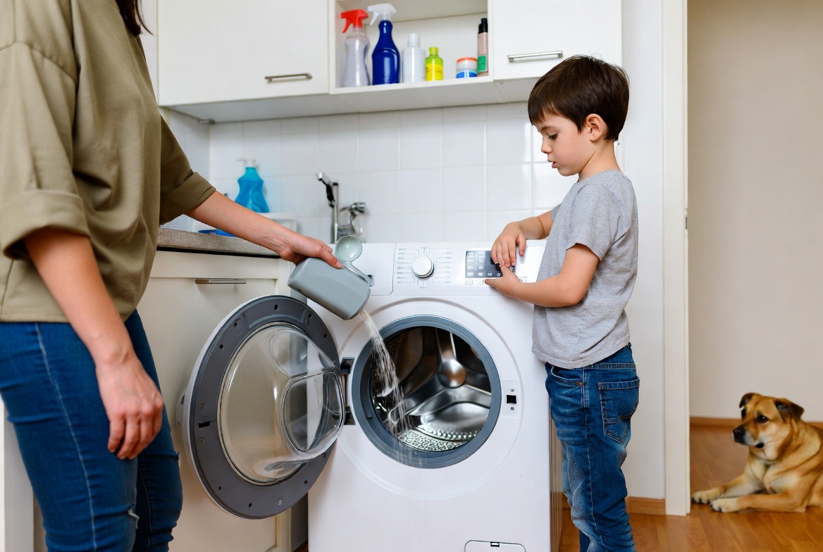 Family Using Laundry Scent Beads Safely